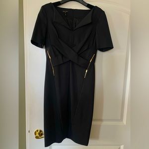 Escada Black Daniele Stretch Dress with Gold Zipper Accents - Size 36 / 6 US